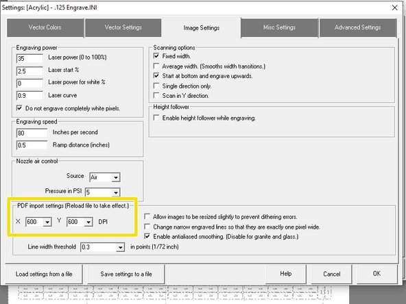These settings change the file import settings