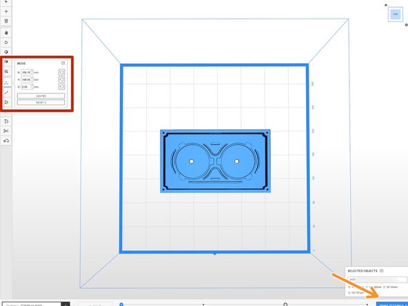 Move the model towards the center of the build plate and ensure that it fits properly