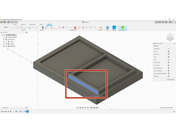 Begin by creating a sketch on the right facing wall we just created, and go into plan view