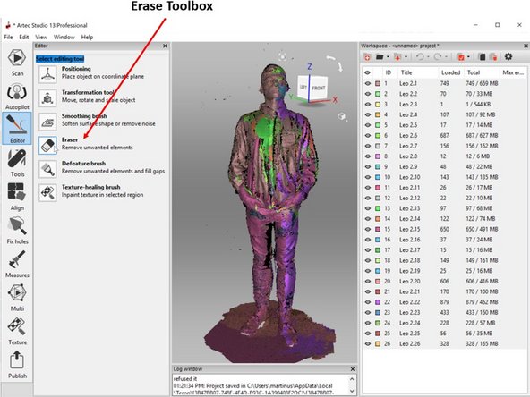 The next step is for base removal by using the Erase toolbox under Editor as shown in the first figure