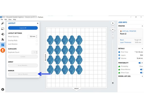 By click &quot;Mirror Models&quot; you can quickly flip the orientation of all models on the build plate
