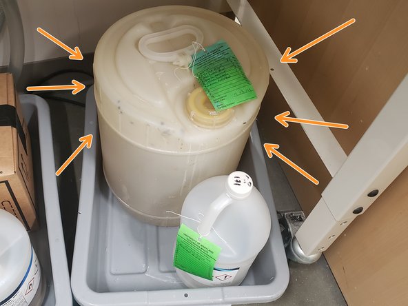 If the solution has a lot of support residue in it and/or looks viscous and thick, dispose of it in the sonicator disposal container below the work station.