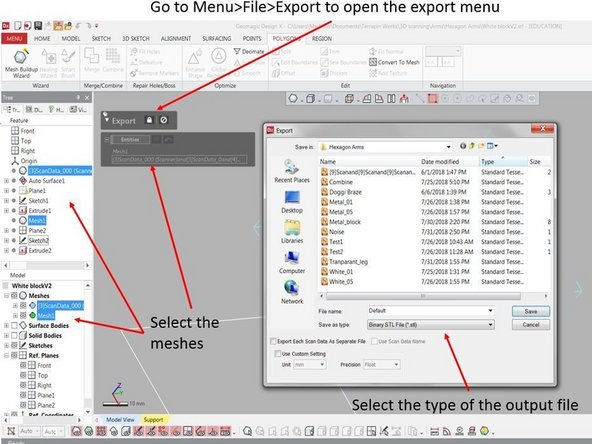 The updated mesh file can be exported into stl file by using Export feature