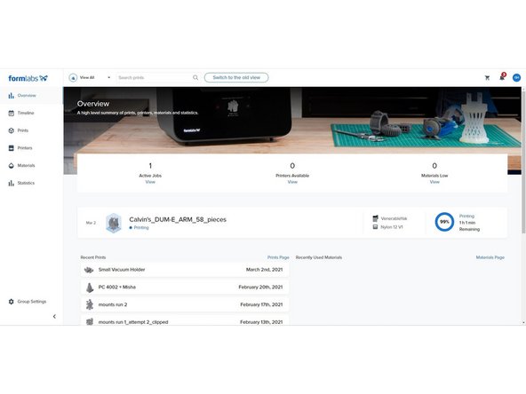 Clicking my account will bring you to the Formlabs Dashboard.