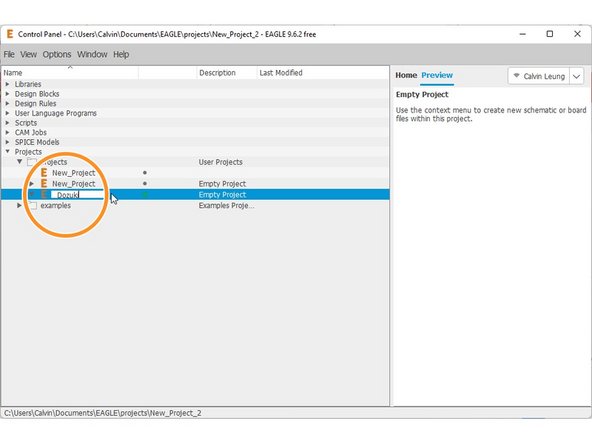 Enter a name for the Project