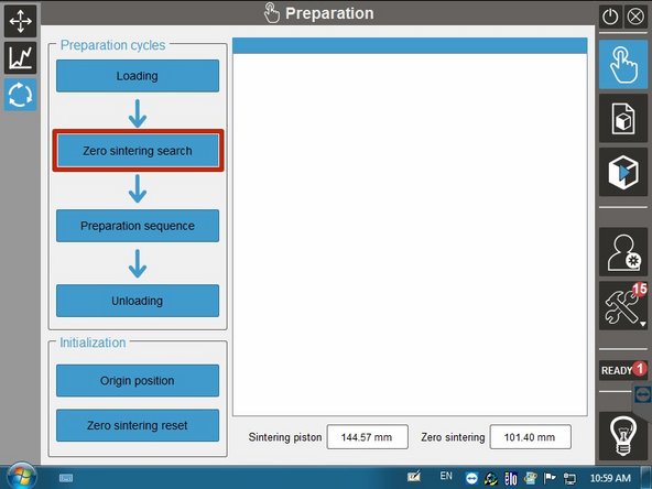 Touch Zero Sintering Search to start the leveling process
