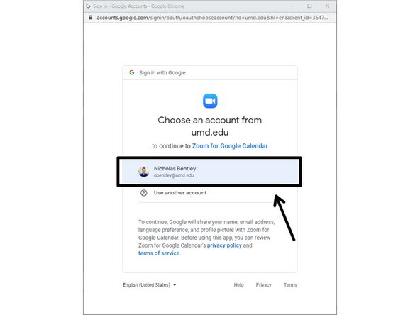 In the new window that pops up, either enter your directoryid@umd.edu email address or choose it from the list.
