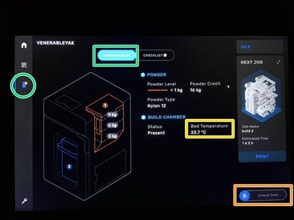 Before removing the Build chamber click on the printer icon and consumables toggle to get to this screen