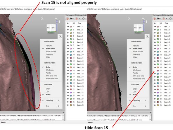 Check if you have any scan result which is not well aligned as shown in the first figure