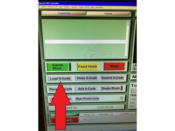 Upload the g-code(.tap file) from fusion360 post processing onto the ez router computer and place in desired folder. Then Click &quot;Load G-code&quot; in the MACH application, locate your .tap file and open. Once G-code has been loaded to the MACH application, you will see the lines of G-code on the screen and also an outlined image of your work-piece.
