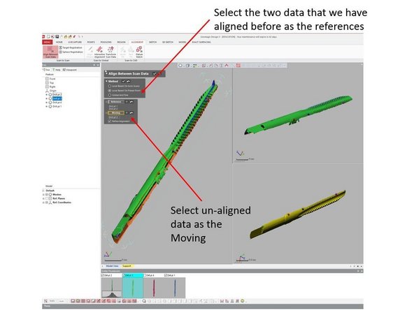 For the second alignment step, select the first and second scan data as the reference and the third scan data as the moving data as shown in the second figure