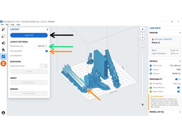 &quot;Layout All&quot; will organize the models on the tray automatically based on the Layout Settings
