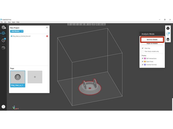Select the Analysis Mode icon to view and repair the error