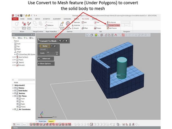 The newly created geometry is a solid object. In order for it to be combined with the mesh, it needs to be converted into mesh
