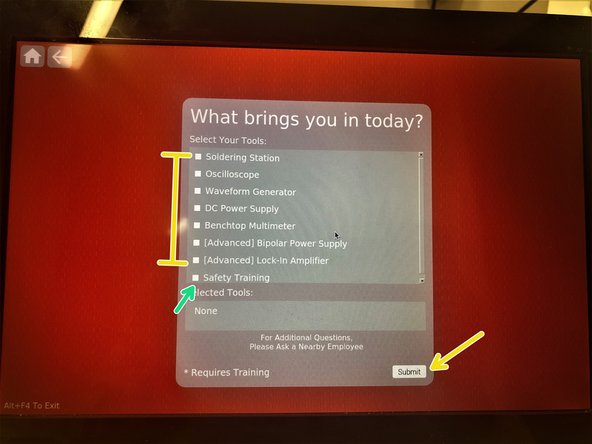 Once information is submitted (will receive an email confirming that you have registered into the system), you'll be given a list of the machines that are available in the IES. Check off which one/s you plan on using, and submit.