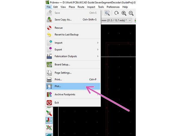 Starting in the PCB Layout editor, enter the plotting menu