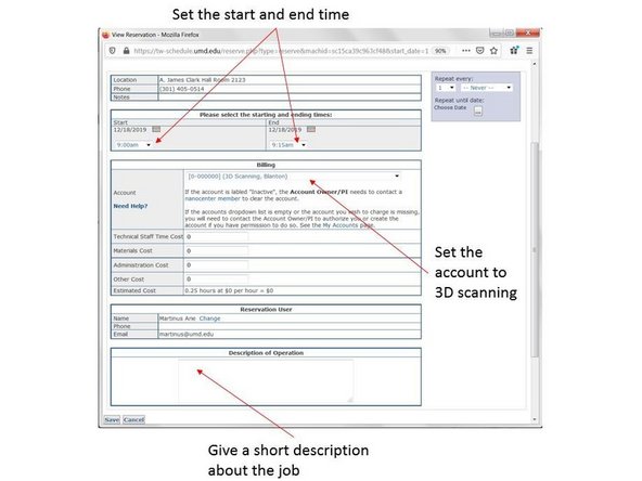 You need to fill the reservation information on the pop up window as shown in the first figure