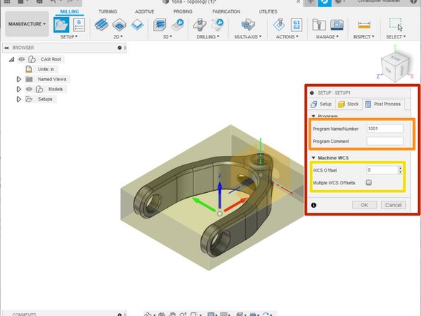 This is the post processing tab which we will come back to once we finish the CAM