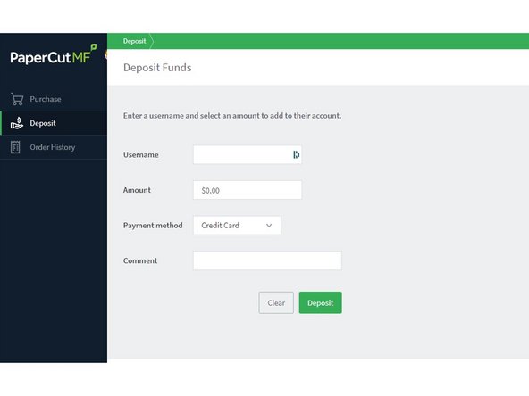 The project manager should direct the client to ter.ps/addfunds to add funds to their account by credit card.