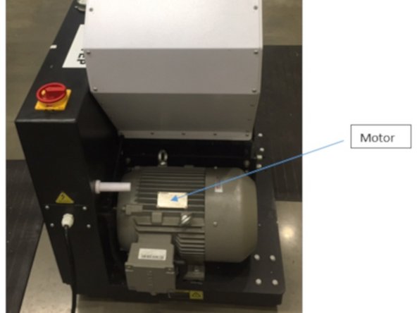 A large motor is located on the back which powers the blades of the granulator.
