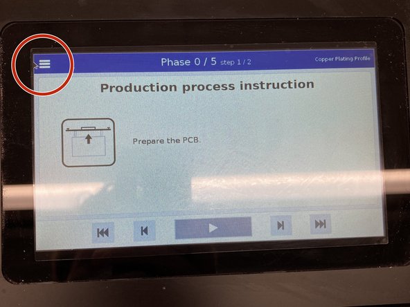 On the touchscreen interface, push the menu icon in the upper left corner