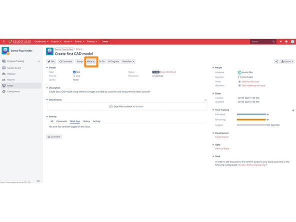 Once you've reached the issue page you will then click on more that will bring out a drop down menu