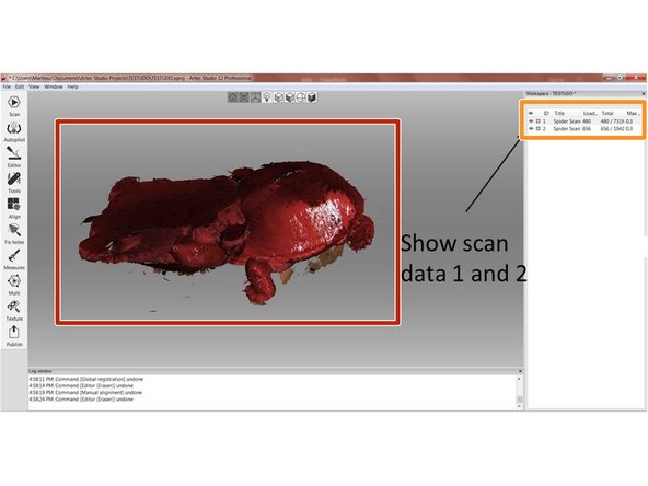 Newly captured point clouds appear with color data in the center of the screen.