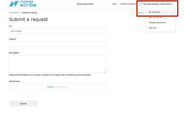Click your name and select the &quot;My activities&quot; option in the drop down menu.