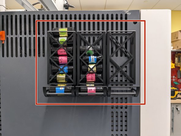 Fortus Tip Holders - The Fortus has the ability to print in a VARIETY of MATERIALS and can extrude this materials in a variety of SIZES which we STORE on the TOP LEFT SIDE PANEL