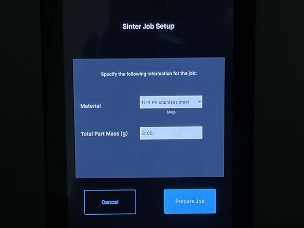 Input the mass of parts, preferring to round up to the closest 50 gram increment