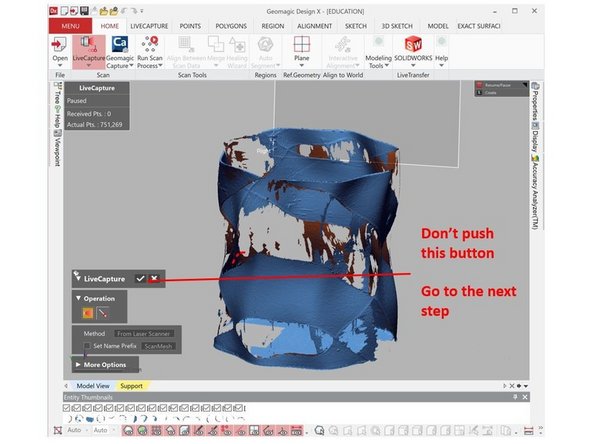 Start scanning the exterior front, interior front of the part, and the base of the case as shown in the figure. Note: Front is side that facing you