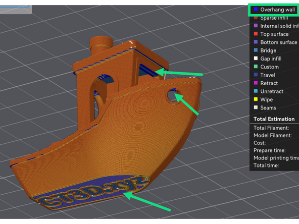 After selecting Slice Now, the blue portions that appear are all places where bridging will occur.