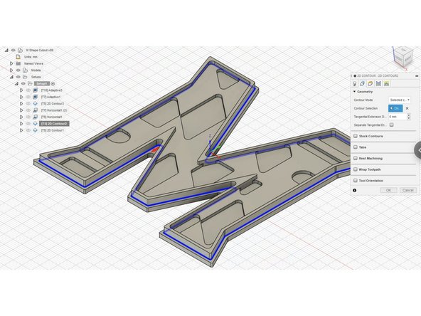 Create a 2D Contour operation to clean up the outer lip. Select the contour as shown in the image.