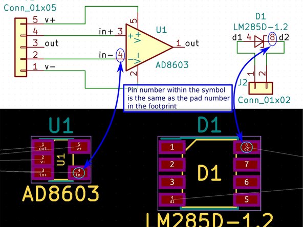 A footprint maps the schematic symbol to the physical solder pads and through-holes that it will use to interact with the PCB