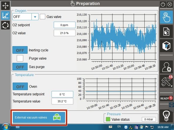 Make sure to close the valves and lock the glove ports prior to argon purge