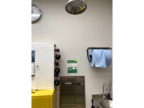 Upon entering the lab, you will, again, find an eyewash/shower station.