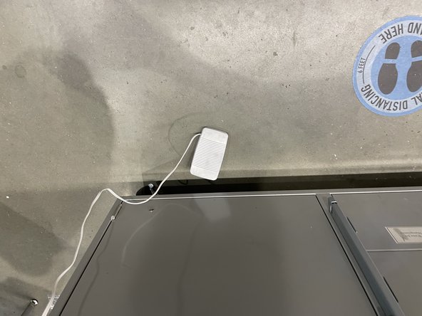 Plug in the foot pedal. This is what turns on the sewing machine and the more you press the faster it goes. (Similar to the welder)