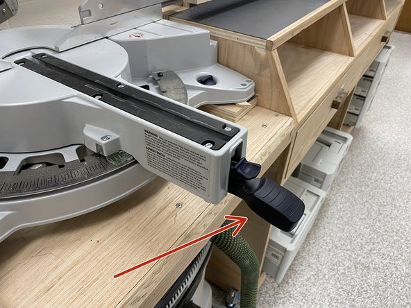 Similar to bevel angles, the miter saw is locked at a 0 degree angle when not angled for miter cuts.
