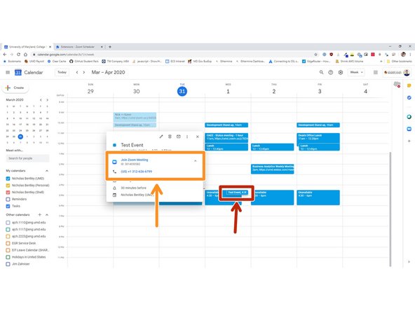 Find the event you just created in your calendar and click it to see the detail view.