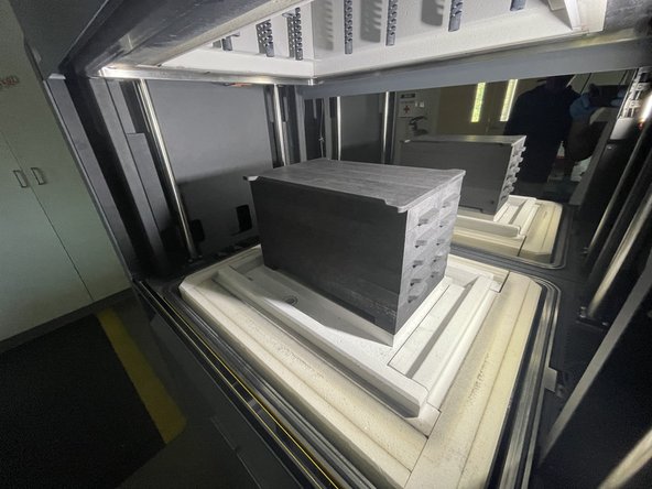 The furnace operates using several powerful infrared heaters, which heat the retort in full vacuum