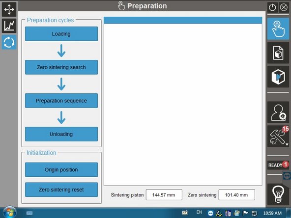 This menu lets you run the preparation layer steps after loading the build plate