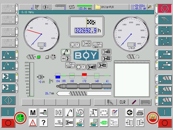 For a detailed view of temperatures, click the heating cylinder button at the bottom of the screen.