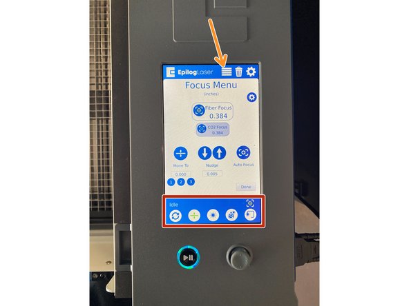 The control panel is a touch screen with a joystick and start/pause button near it.