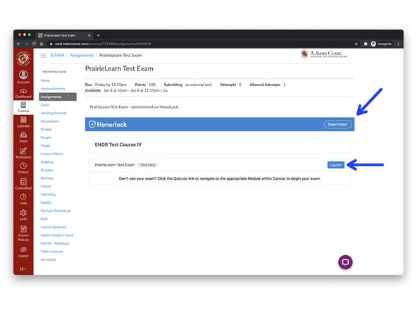 Note that students will only see the exam in this view during the start &amp; end dates / times you set up in Honorlock.