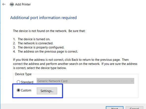 Click the &quot;Custom&quot; Settings, then click &quot;Next.