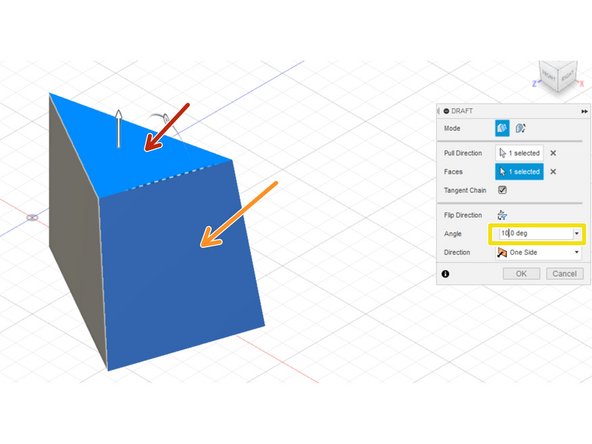 The draft tool applies a fixed or parting line to pull one face into a drafted slope