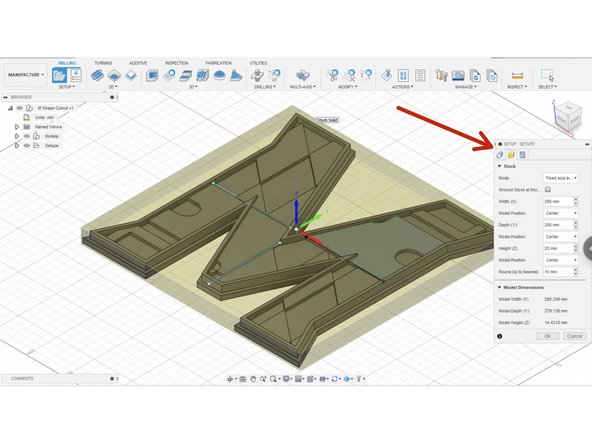 Click on the &quot;Stock&quot; tab in the window pop-up. This tab allows you to specify the size of the stock you are using.