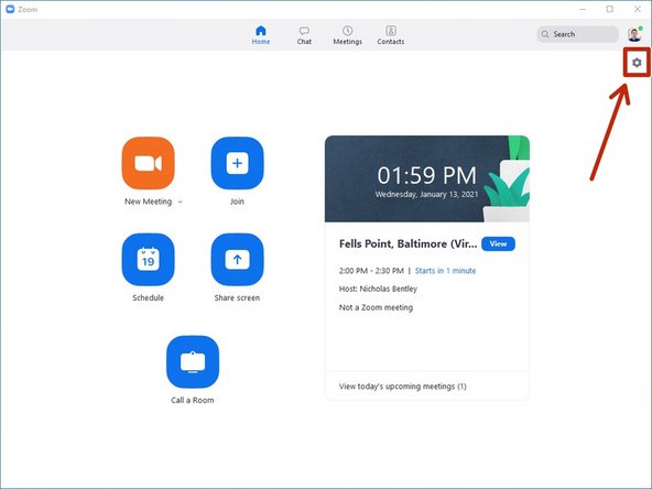 Click on the settings cog in the upper right corner of the Zoom application.