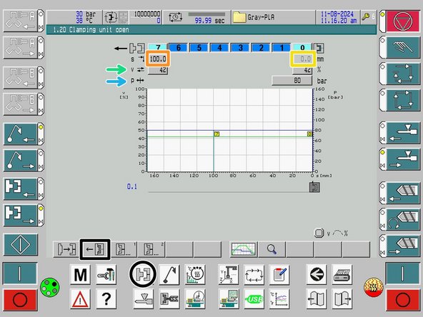 Clamping Force: set the desired clamping force in the rectangle. The value in blue displays the systems current clamping force.