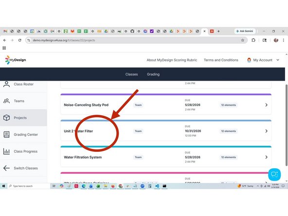 The Manage Projects screen returns with the new project displayed